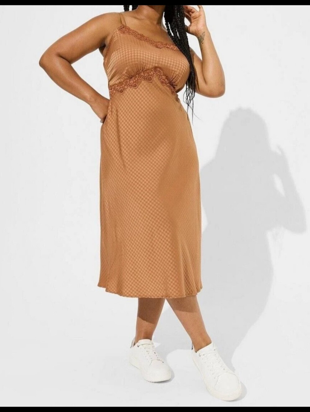 torrid Tea Length Woven Jacquard Lace Trim Cami Dress